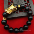 Gold 3D hard pure gold transfer beads dragon bracelet male lucky color  black stone bracelet